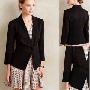 Anthropologie Fleur Wood Blazer Size 8 Medium Black Chiffon Single Button Lined